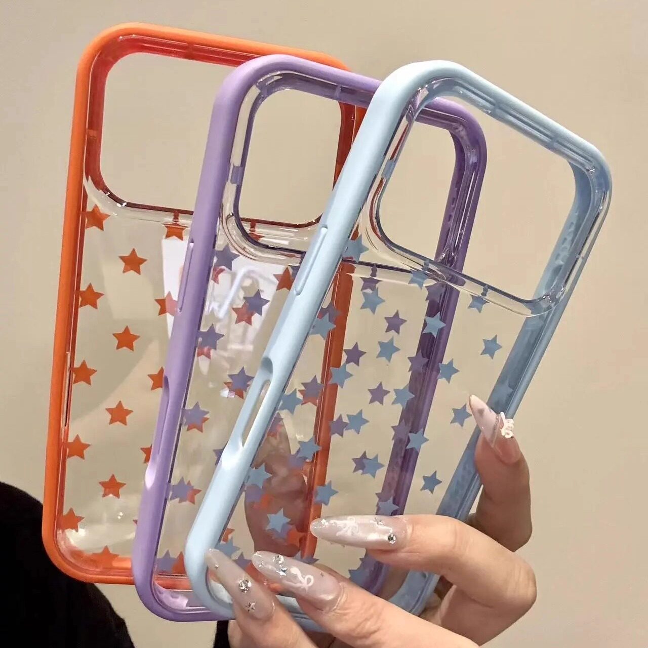 雨柠韩系糖果色边框透底星星适用iphone17promax苹果16pr手机壳新款15日韩可爱满屏卡通小众14全包防摔保护套