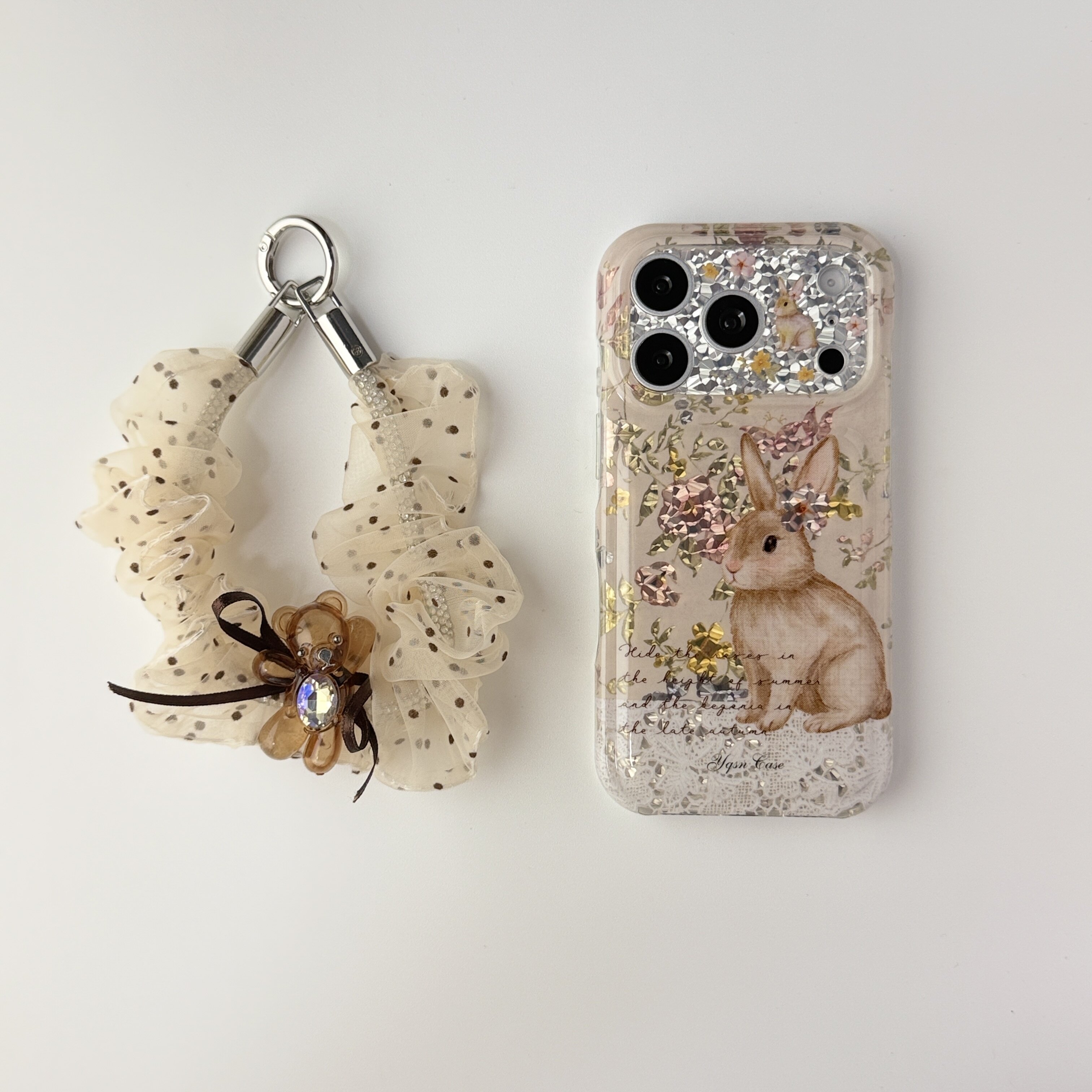 雨柠ins风韩系闪钻碎花蕾丝杏色小兔子佐黎适用iPhone18promax手机壳苹果17新款16Pro女15pm小清新图片
