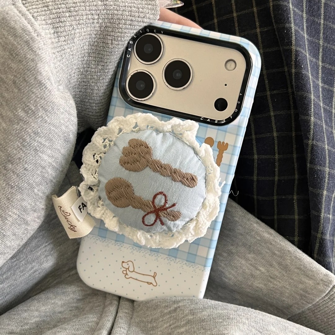 雨柠韩系ins风蕾丝毛绒刀叉枕头磁吸支架适用苹果iphone17promax手机壳16pro少女心15pro新款14防摔保护套