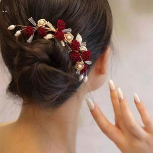 喜婆婆头上戴的花女士盘头花喜婆婆头饰高端结婚妈妈盘头发饰发簪