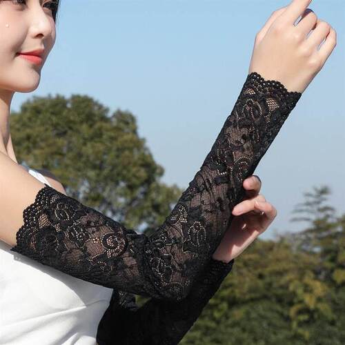 女士假袖子蕾丝防晒袖套手袖护胳膊手臂套冰袖女款黑色长袖夏天季