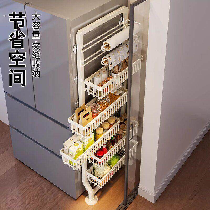 厨房冰箱置物架侧收纳侧边壁挂式整理神器夹缝门后收纳柜拉篮挂架
