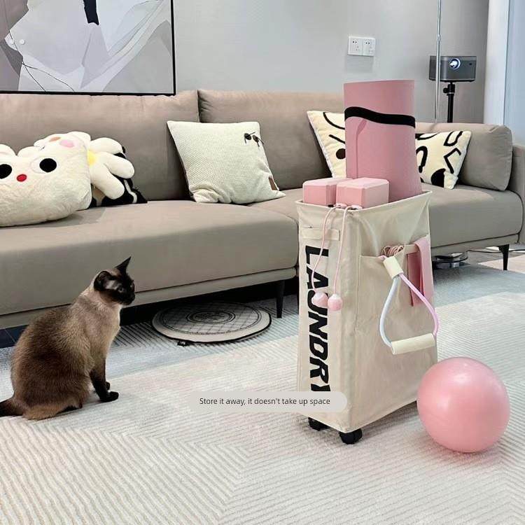 瑜伽垫收纳筐家用带轮可移动玩具体育用品整理运动器械窄缝收纳筒