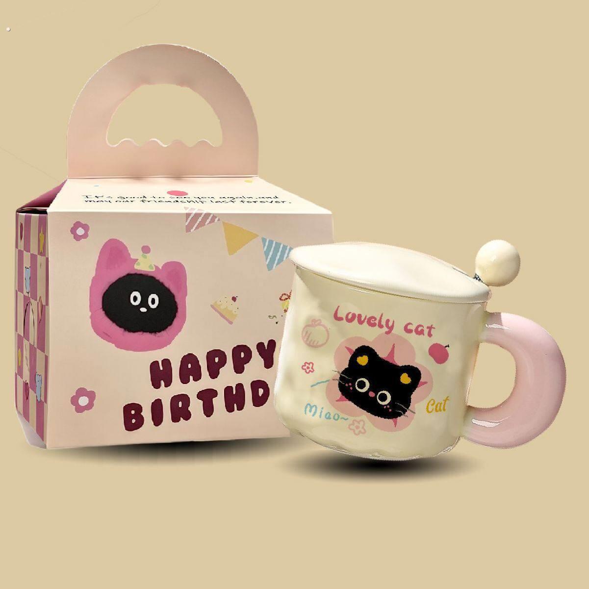 陶瓷杯实用送礼带盖勺伴手礼可爱小猫生日礼物送男女朋友杯子