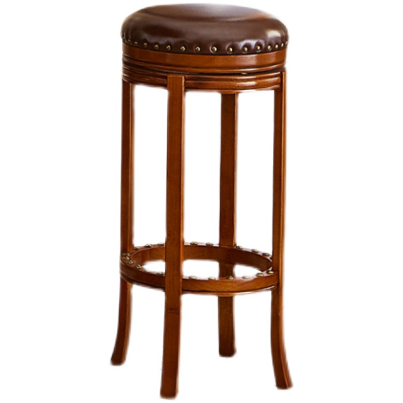 美式实木吧椅木吧台高脚凳家用欧式木质酒吧椅可旋转复古吧台椅