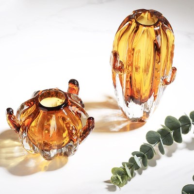 轻奢创意仙人掌琉璃花瓶摆件客厅电视柜玄关隔断柜干花花器装饰品