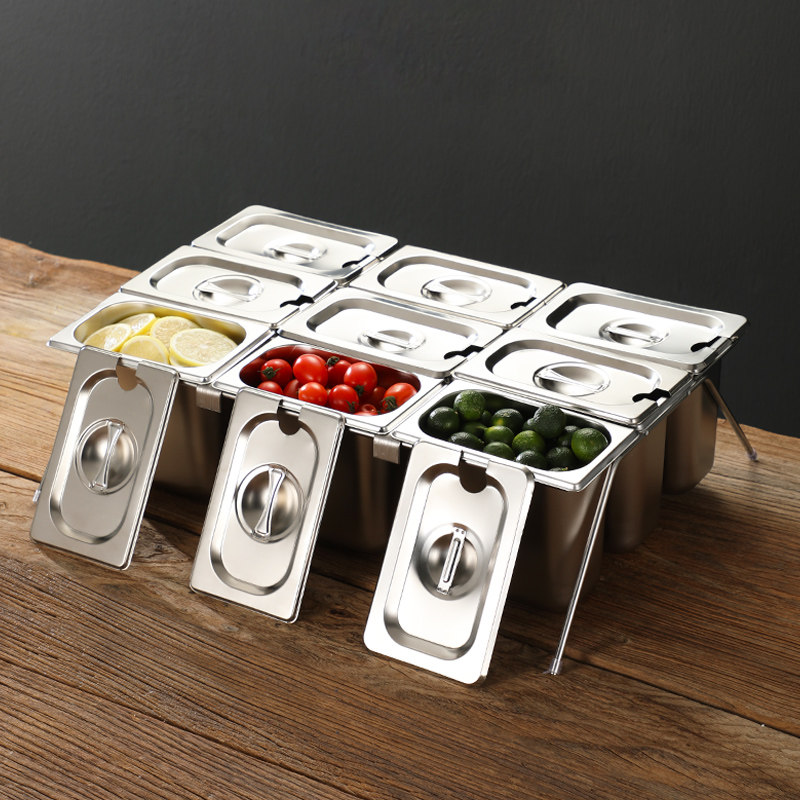 不锈钢份数盆果酱盒格子盒子长方形配料架子带盖卤菜熟食展示盘子