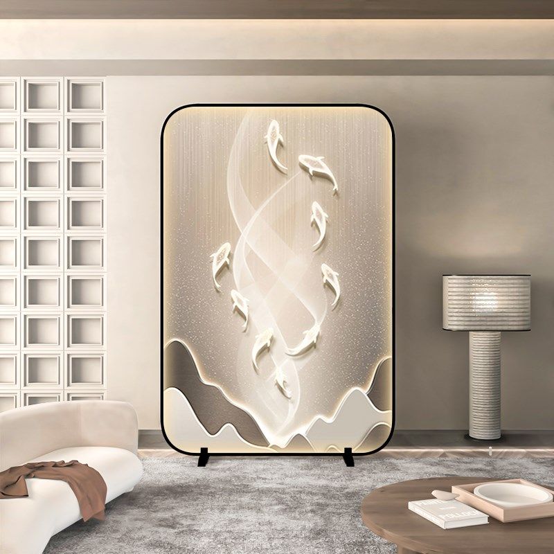 现代简约金属屏风隔断客厅卧室移动遮挡轻奢玄关铝合金座屏九鱼图,住宅家具,座屏,淘宝优惠券,粉丝福利购,淘宝优惠卷