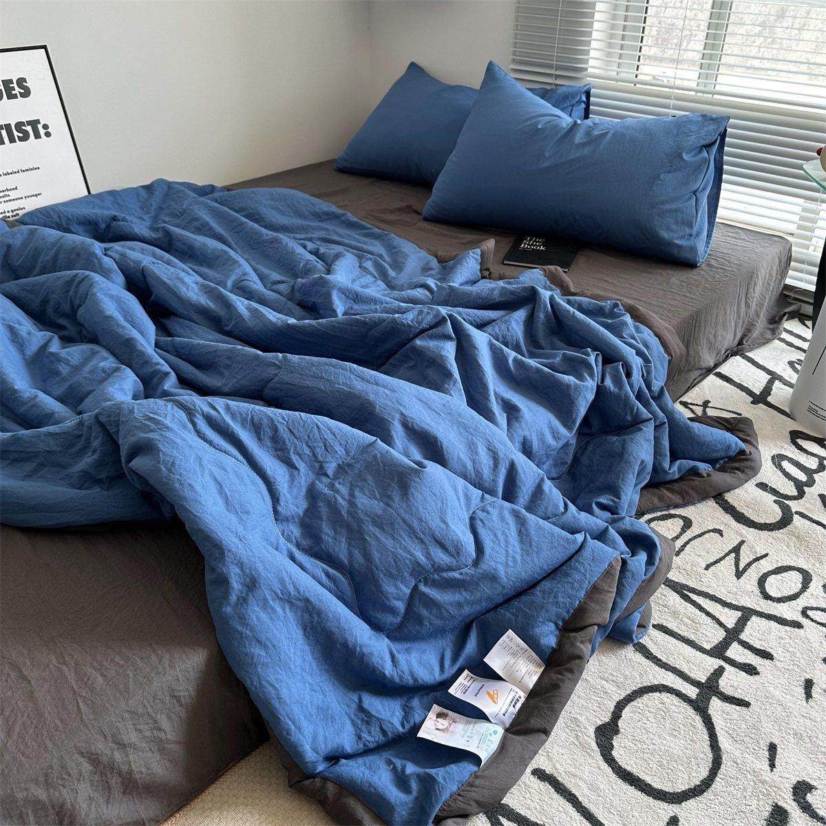 北欧风克莱因蓝水洗棉空调被四件套夏凉被纯色双人夏被轻薄被子芯,床上用品,化纤被,淘宝优惠券,粉丝福利购,淘宝优惠卷