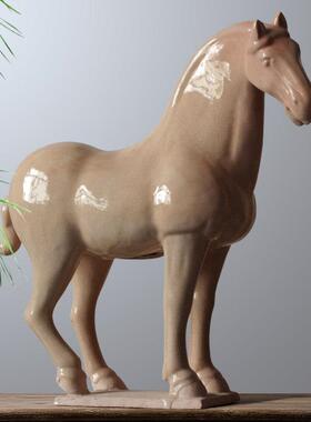 仿古唐三彩马陶瓷白马野马工艺品摆件古玩酒店装饰品礼品复古收藏