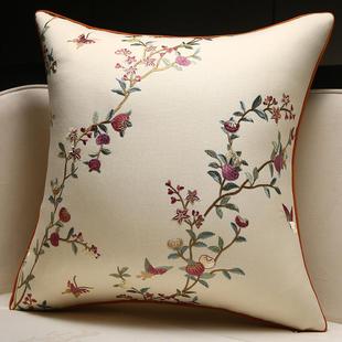 新款中式花鸟奢华棉麻高档刺绣花沙发大抱枕含芯床头靠垫枕套定制