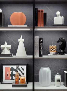 现代样板间书架雕塑摆件简约家居软装饰品挂画杯蜡香薰组合ZH2621