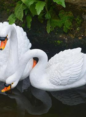 彷真浮水天鹅摆件水面装饰流水喷泉景观雕塑景区房地产美陈工艺品