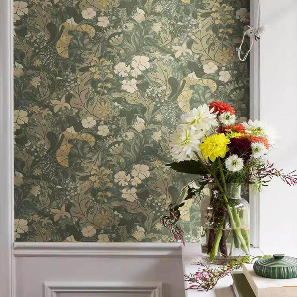 轻法式复古壁纸卧室军绿色植物花卉电视影楼背景墙布加厚壁布高级,家装主材,定制壁画,淘宝优惠券,粉丝福利购,淘宝优惠卷
