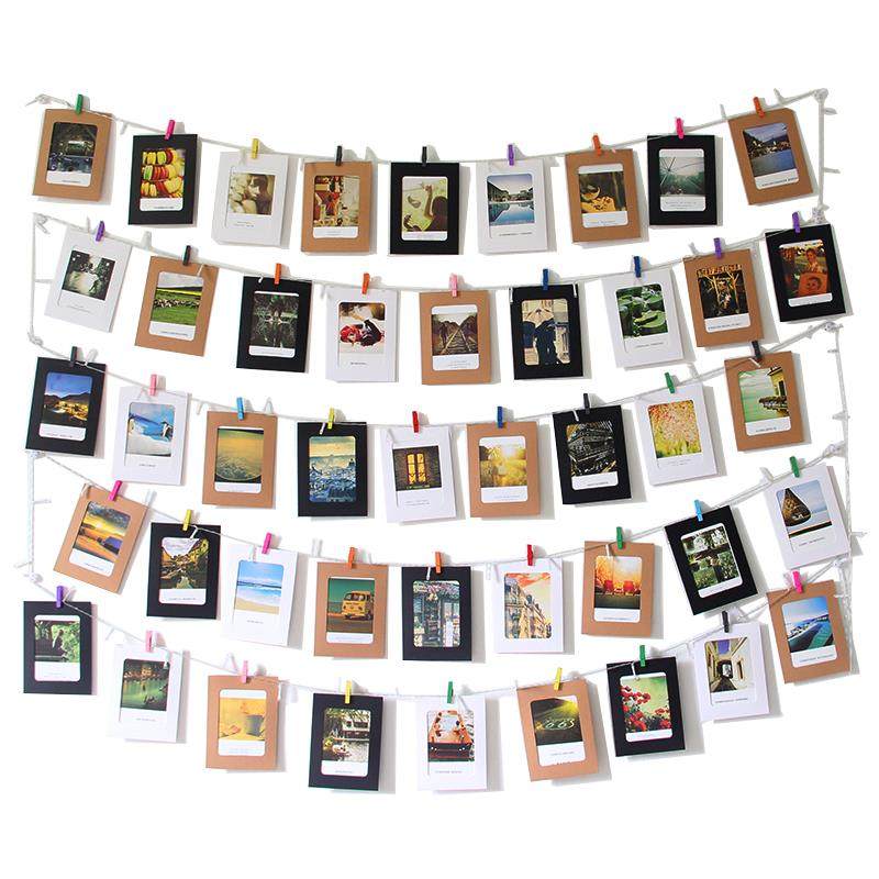 创意照片墙相框组合ins挂绳免打孔无痕钉墙面diy装饰麻绳夹子挂墙