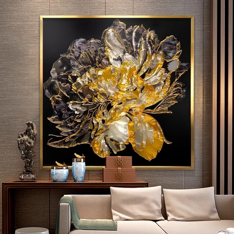轻奢珐琅金枝花萼立体有框壁画