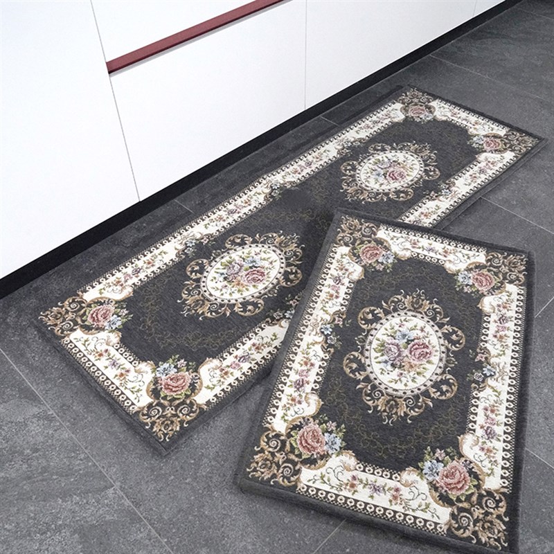 厨房地垫长条防滑吸水吸油编织耐磨地垫家用门垫可水洗布艺新中式