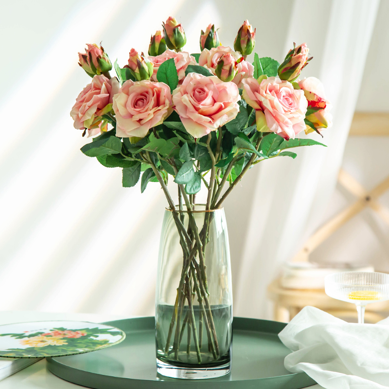 手感保湿仿真玫瑰花高档花单支假花花束绢花餐桌花艺客厅装饰摆件