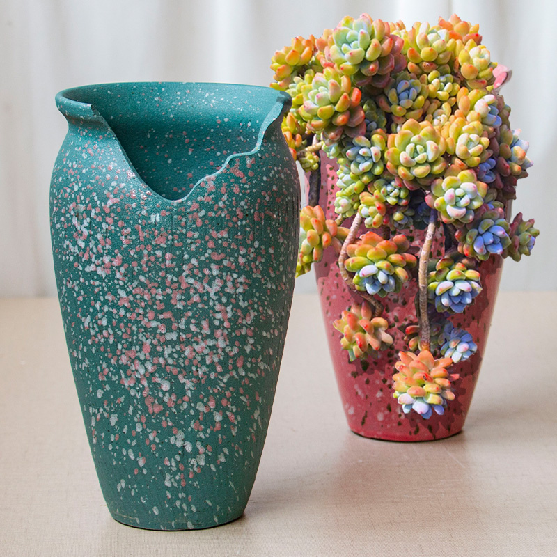 粗陶创意花盆花卉绿植盆悬崖紫乐多肉老庄盆透气紫砂陶罐法师高盆