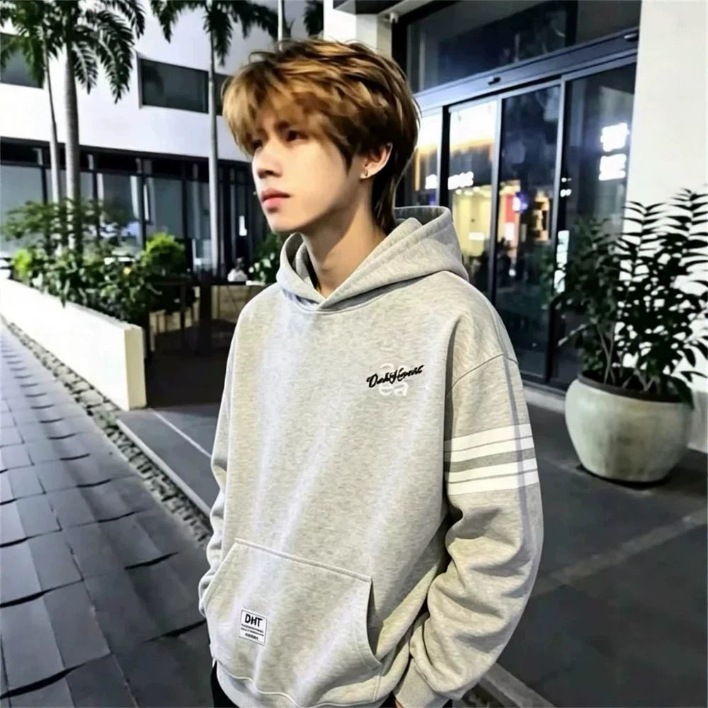 卫衣男美式高街秋冬新款青少年加绒加厚2026潮牌刺绣重磅情侣上衣