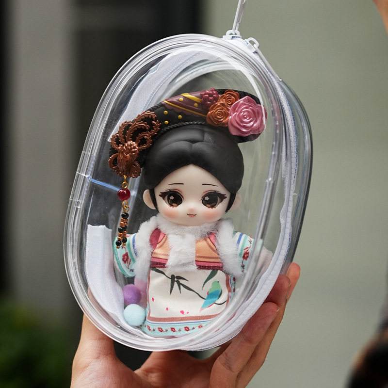 dumia甄嬛传外出包萌宫冬日系列透明便携包毛绒娃娃保护套挂件图片