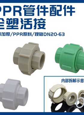 昊澜PPR全塑活接 活动接头20 4分 25 6分 32 ppr水管配件灰色绿色