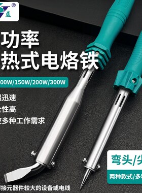 实益大功率工业级电烙铁家用焊锡枪洛铁100W200W300W弯头扁头大号