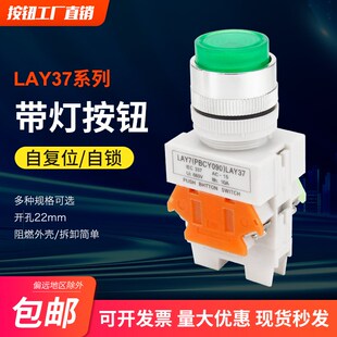 带灯按钮开关自锁型LAY37-11DNZS一开一闭Y090自复位22mm红绿色