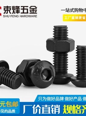 M2M3M4M5M6M10黑色304不锈钢圆头内六角螺丝螺母组合套装盘头螺栓