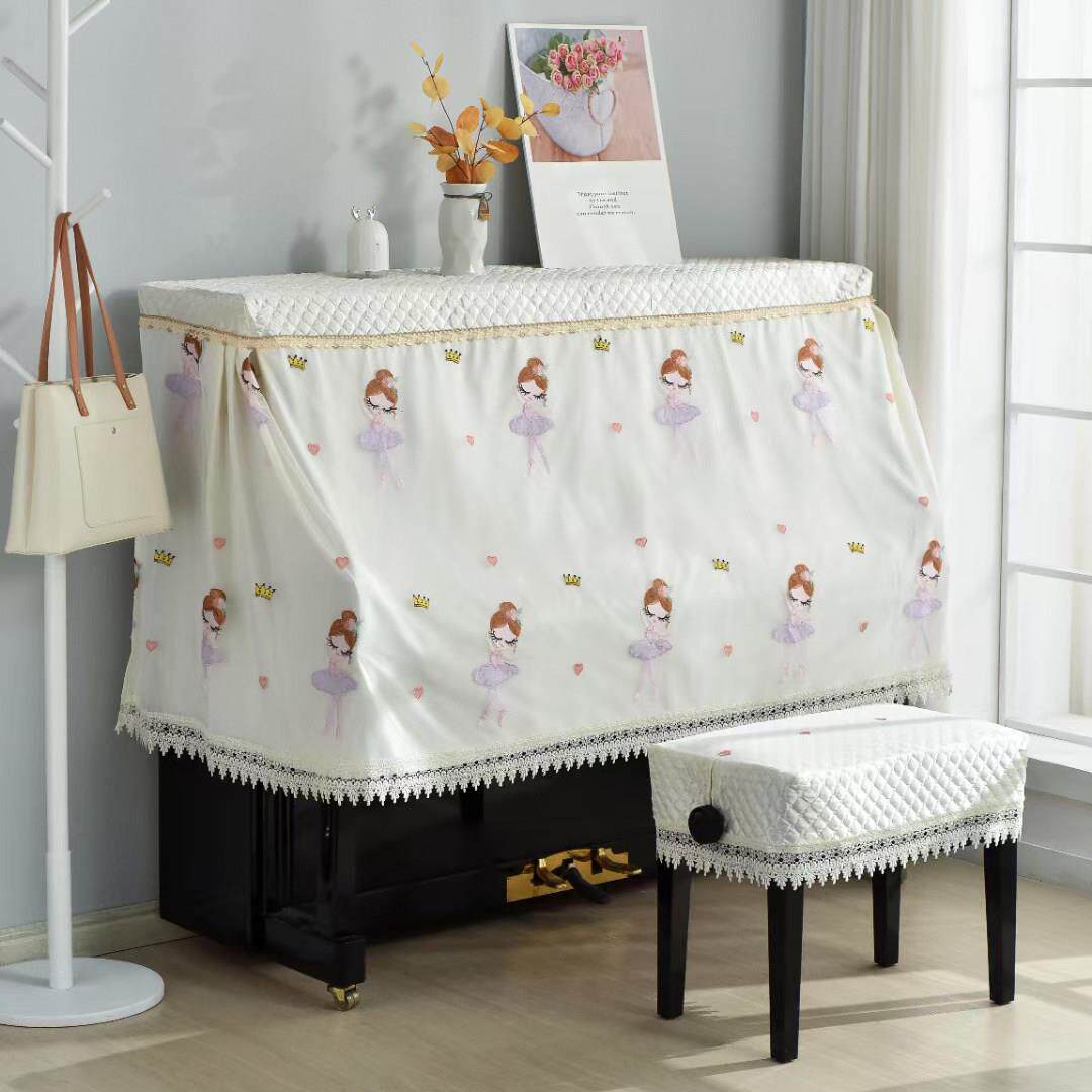 现代简约双层蕾丝卡通钢琴罩防尘布艺半罩钢琴盖布出口品质钢琴罩