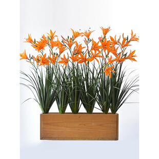 模拟萱草花无障碍豪华假花绿色植物客厅装饰装饰花束塑料花干花插