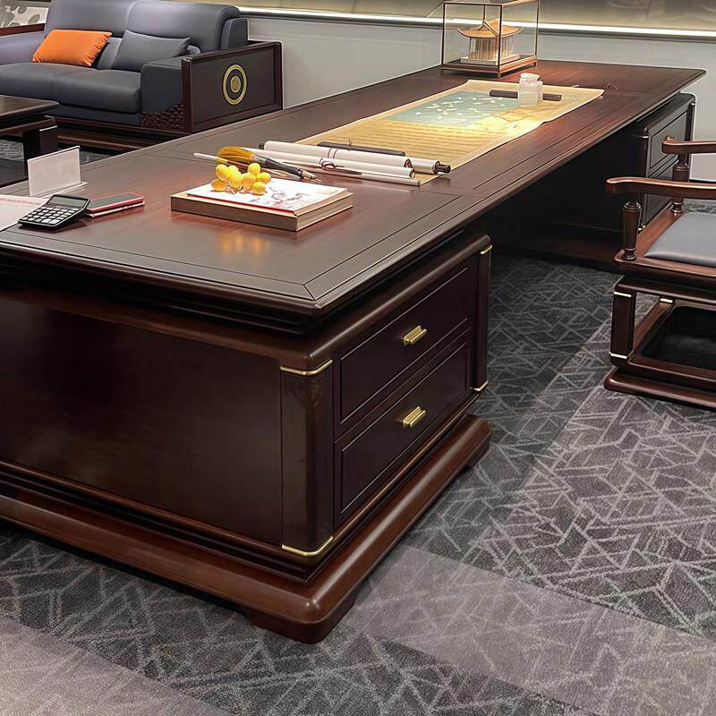 新中式实木办公桌老板桌椅现代总裁董事长乌金木大班台办公室定制