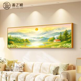 日出东方山水画客厅挂画现代简约聚财福禄装饰画高级感沙发后壁画