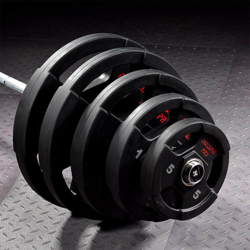 马西三孔悍马包胶杠铃片举重环保杠铃片哑铃片大孔5cm孔径