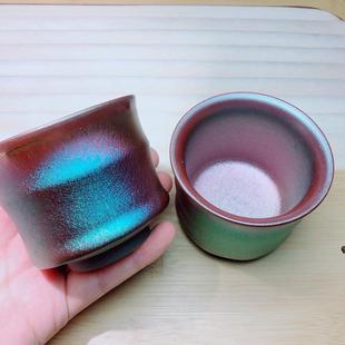 陶瓷手工彩毫建盏茶杯七彩手握杯家用旅炫彩主人杯茶具茶室滴泪款