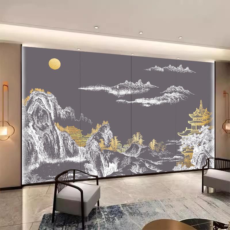 定制客厅沙发新中式床头卧室刺绣硬包电视背景墙酒店墙布壁画宾馆