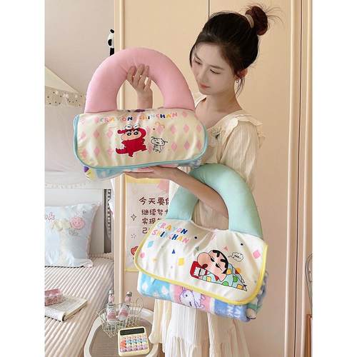 可爱的蜡笔鑫灿枕头被二合一办公室午睡空调毯子宿舍毯子便携式存