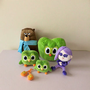 多邻国玩偶可爱Duolingo绿色猫头鹰头套毛绒玩具熊公仔卡通玩偶