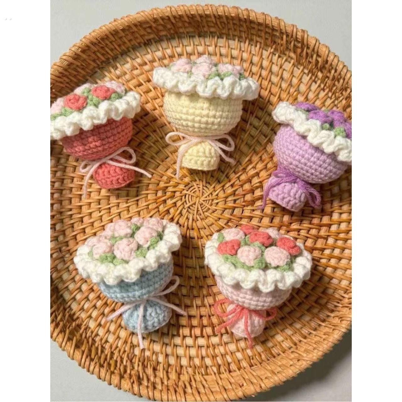 自制编织迷你钩针手捧花毛线材料挂件花束时间手工打发解闷