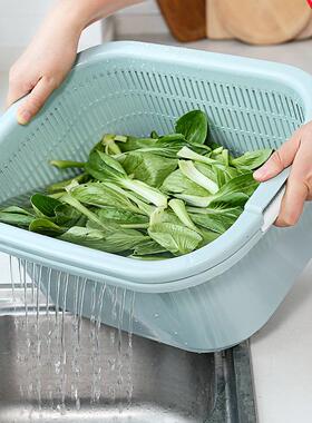 厨房双层塑料滴水篮洗菜盆洗水果篮多用淘米器洗菜篮沥水篮滤水筛