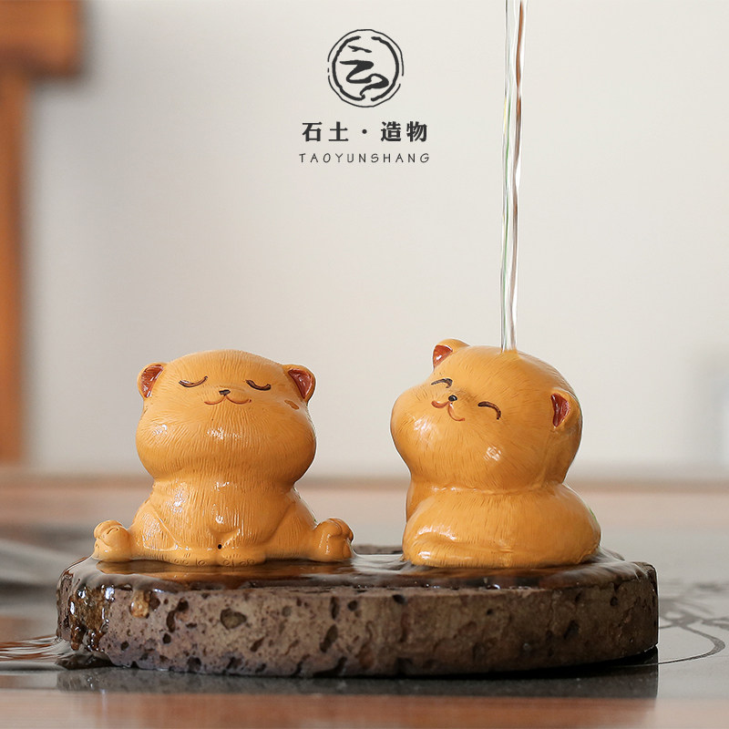 宜兴紫砂五福猫茶宠精品爱养小喵手工茶玩茶具茶桌