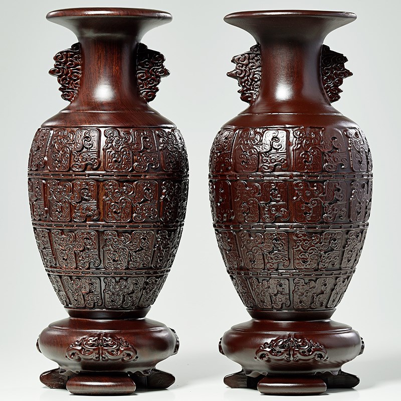 黑檀木雕装饰花瓶实木仿古中式客厅插花博古架家居玄关工艺品