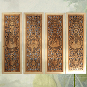 实木雕刻装 饰四条屏镂空梅兰竹菊壁挂件香樟木客厅墙上福禄寿