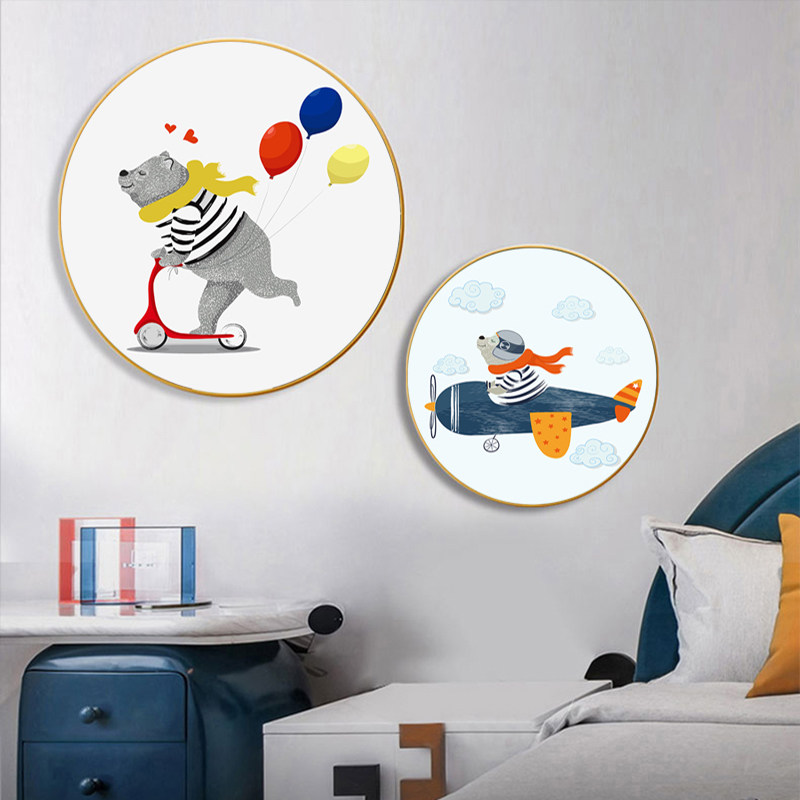 儿童房卧室床头装饰画男孩女孩房间卡通挂画创意圆形宇航员墙壁画,家居饰品,现代装饰画,淘宝优惠券,粉丝福利购,淘宝优惠卷
