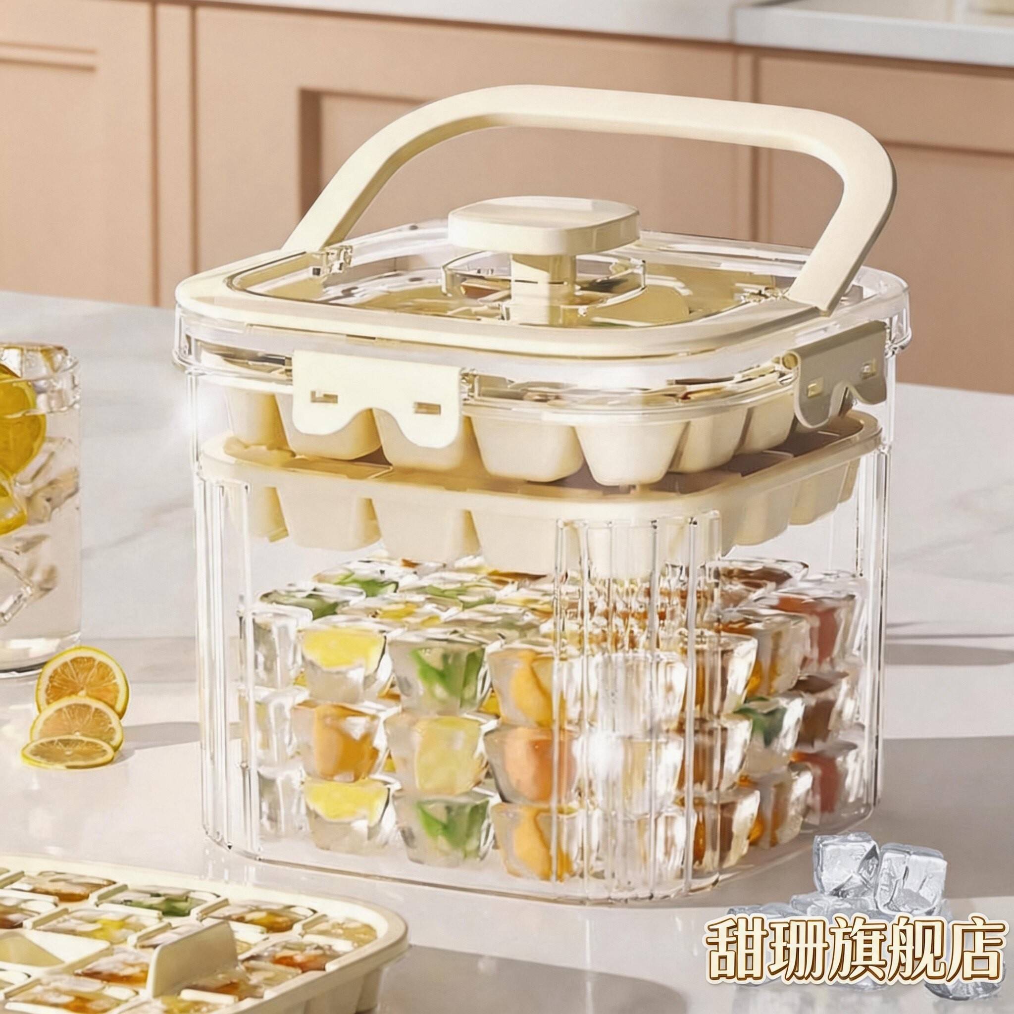 冰块模具冰格制冰盒冰块神器家用食品级储冰盒大容量按压冰桶3657图片