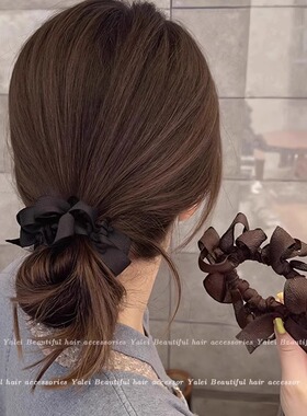 东大门同款蝴蝶结褶皱发圈女发量少发绳扎头皮筋百搭头花头绳发饰