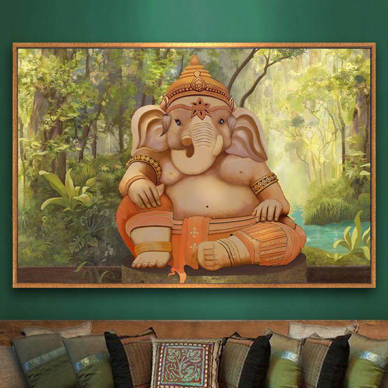 东南亚风格雨林象神挂画禅意大象客厅沙发背景墙大尺寸招财装饰画,家居饰品,现代装饰画,淘宝优惠券,粉丝福利购,淘宝优惠卷