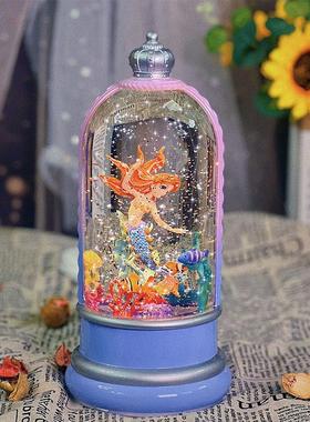 可旋转音乐盒水晶球美人鱼公主手办爱丽儿摆件送女孩生日礼物布置