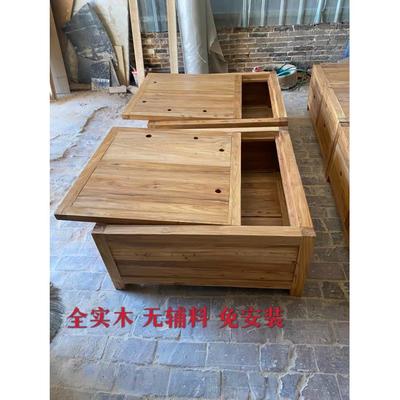 老榆木榻榻米床箱落地式储物床箱全实木双人床箱体床简床头柜