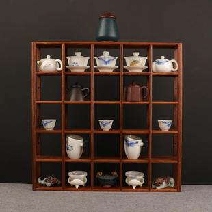 茶具小博古架实木中式多宝阁花梨木壁挂收纳架茶壶茶杯架子置物架